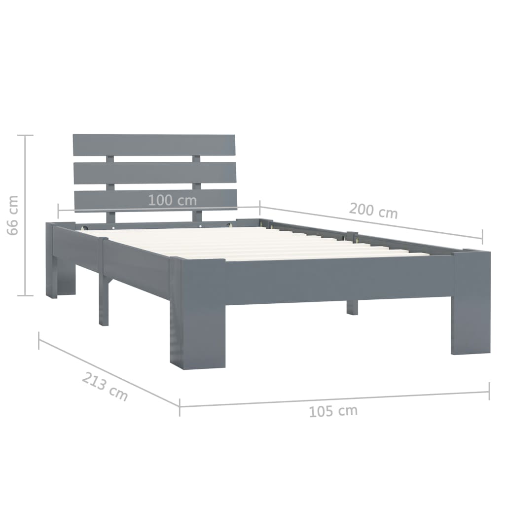 Bed Frame without Mattress Grey Solid Pine Wood 100x200 cm