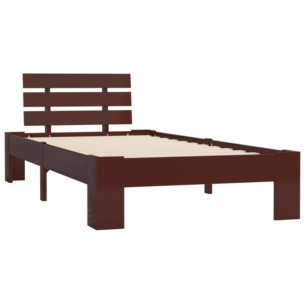 Bed Frame without Mattress Dark Brown Solid Pine Wood 90x200 cm