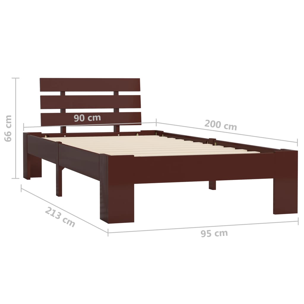 Bed Frame without Mattress Dark Brown Solid Pine Wood 90x200 cm