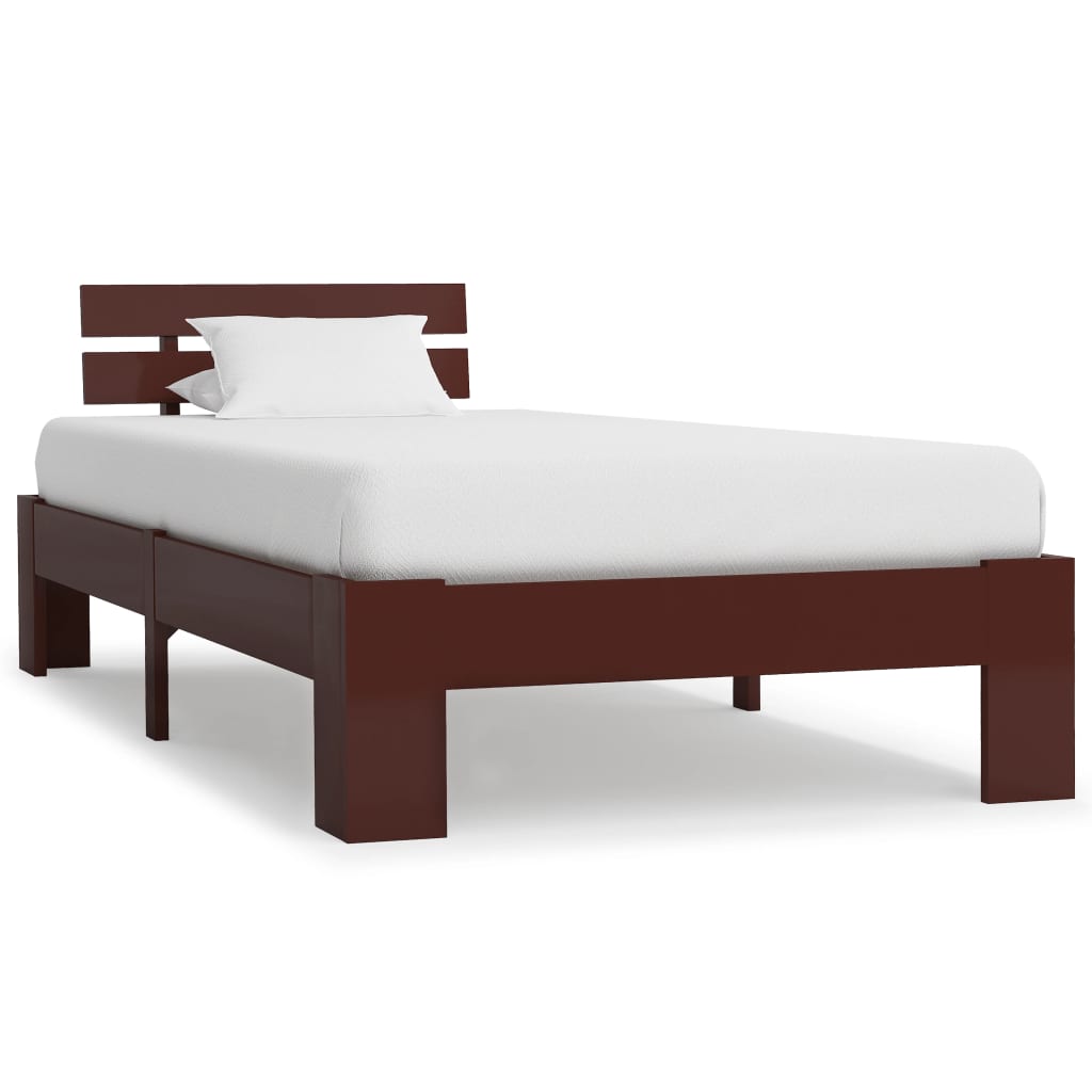 Bed Frame without Mattress Dark Brown Solid Pine Wood 100x200 cm