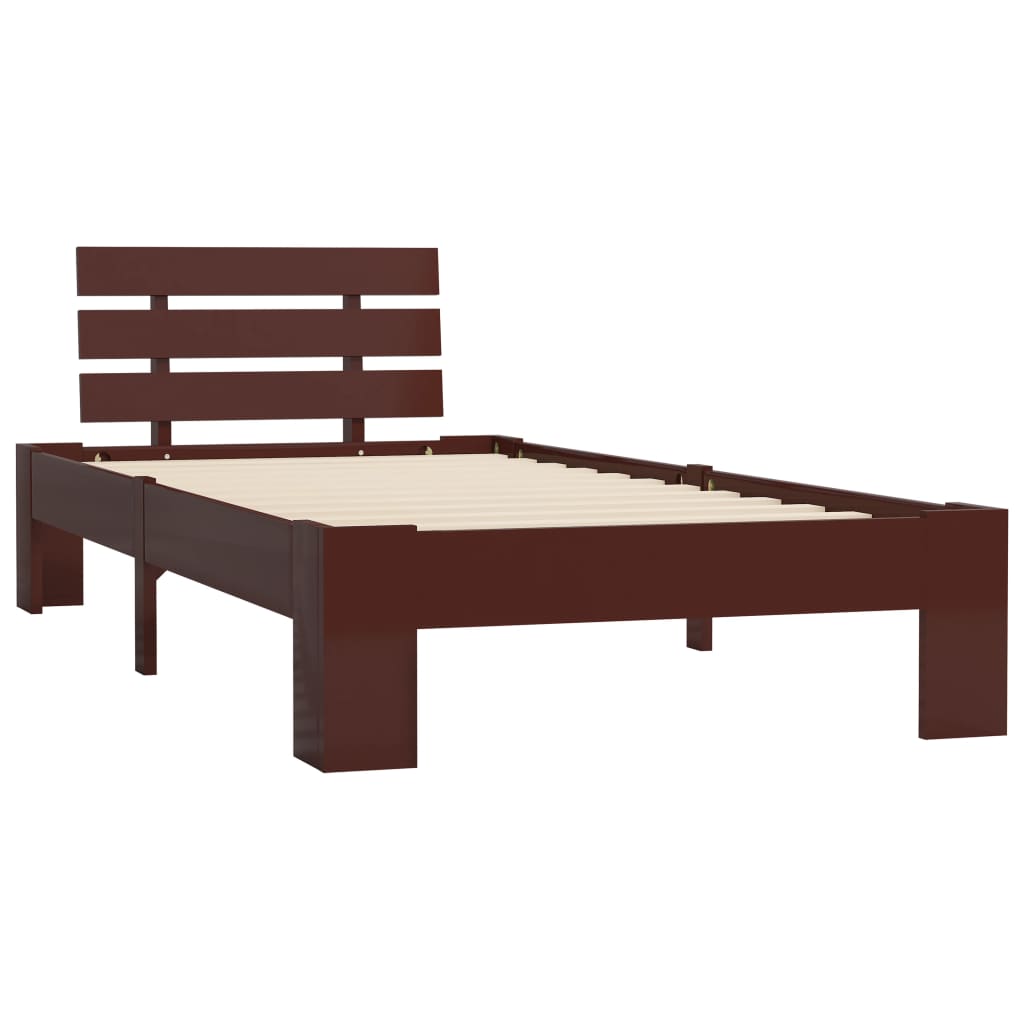 Bed Frame without Mattress Dark Brown Solid Pine Wood 100x200 cm