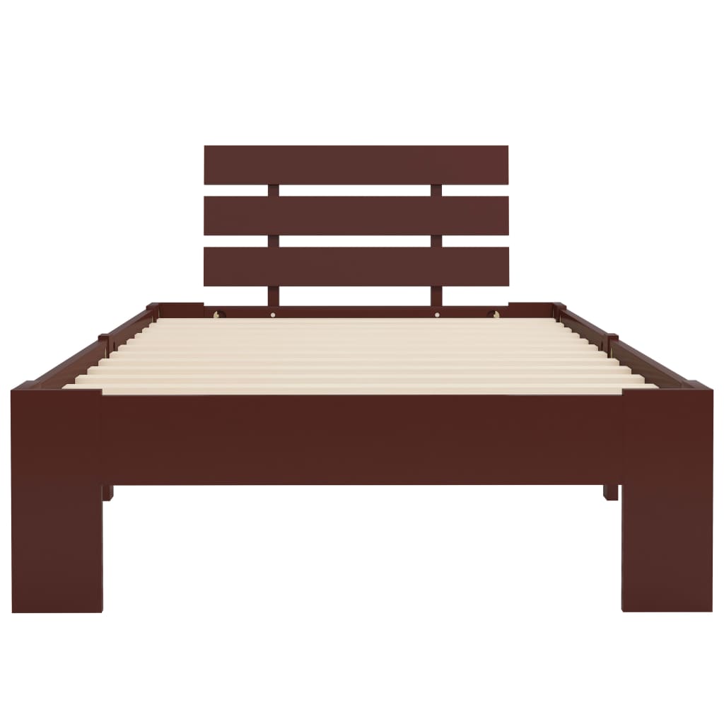 Bed Frame without Mattress Dark Brown Solid Pine Wood 100x200 cm