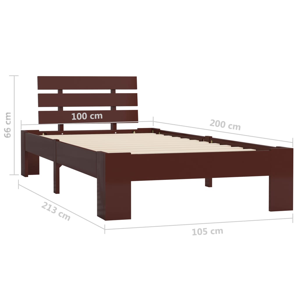 Bed Frame without Mattress Dark Brown Solid Pine Wood 100x200 cm