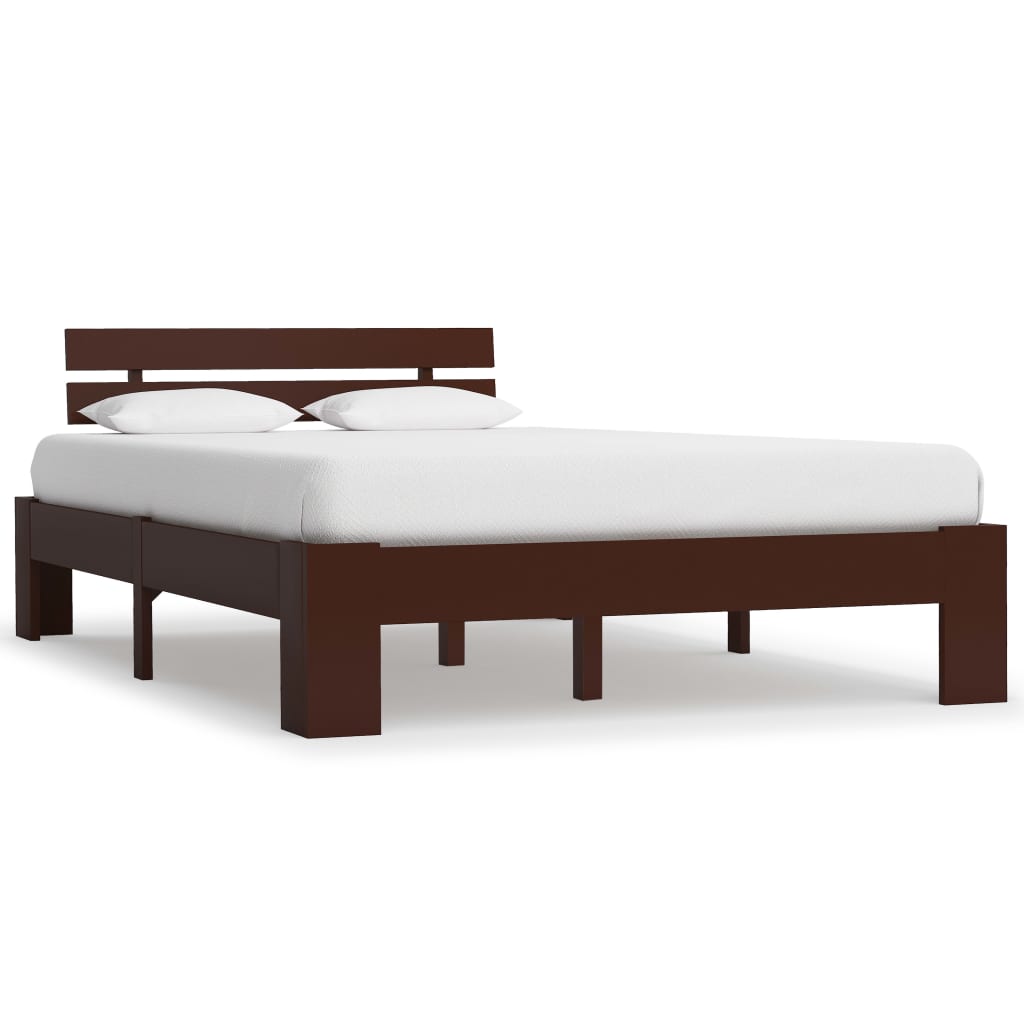 Bed Frame without Mattress Dark Brown Solid Pine Wood 140x200 cm