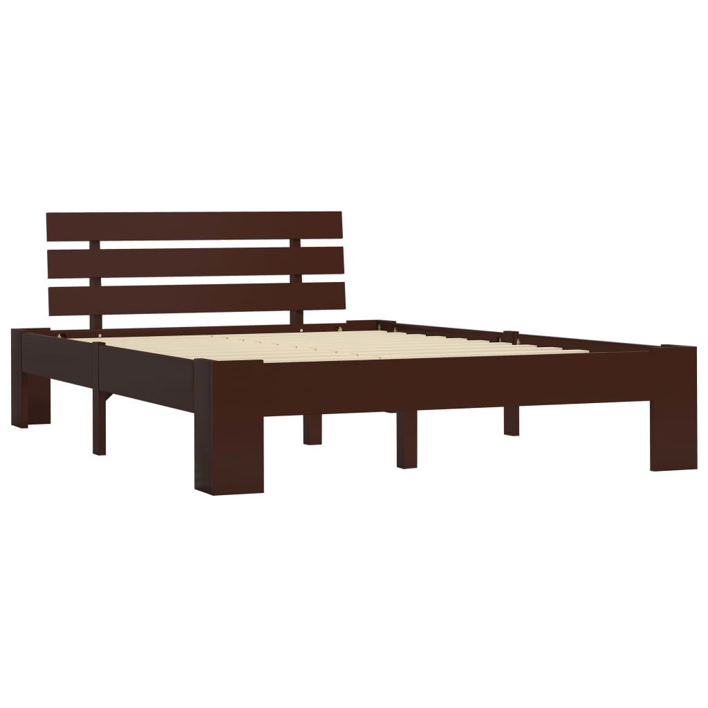 Bed Frame without Mattress Dark Brown Solid Pine Wood 140x200 cm