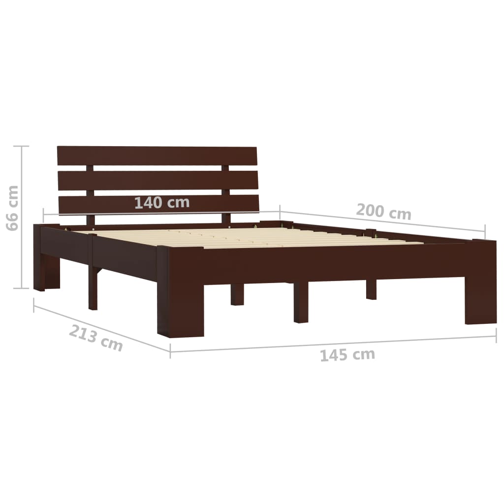 Bed Frame without Mattress Dark Brown Solid Pine Wood 140x200 cm