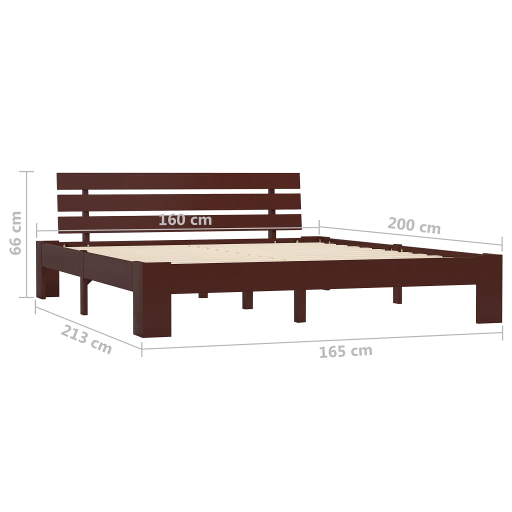Bed Frame without Mattress Dark Brown Solid Pine Wood 160x200 cm