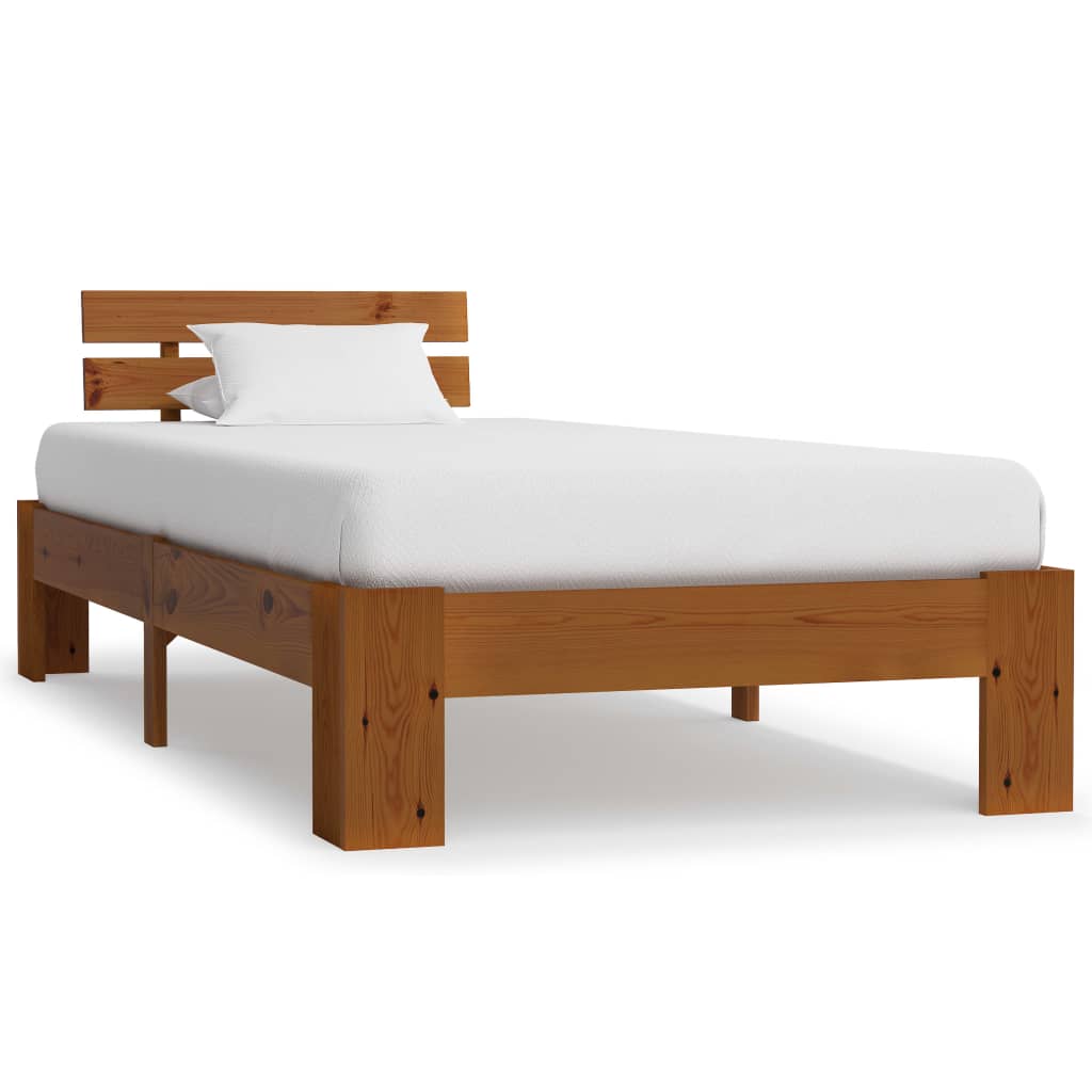 Bed Frame without Mattress Honey Brown Solid Pine Wood 90x200 cm
