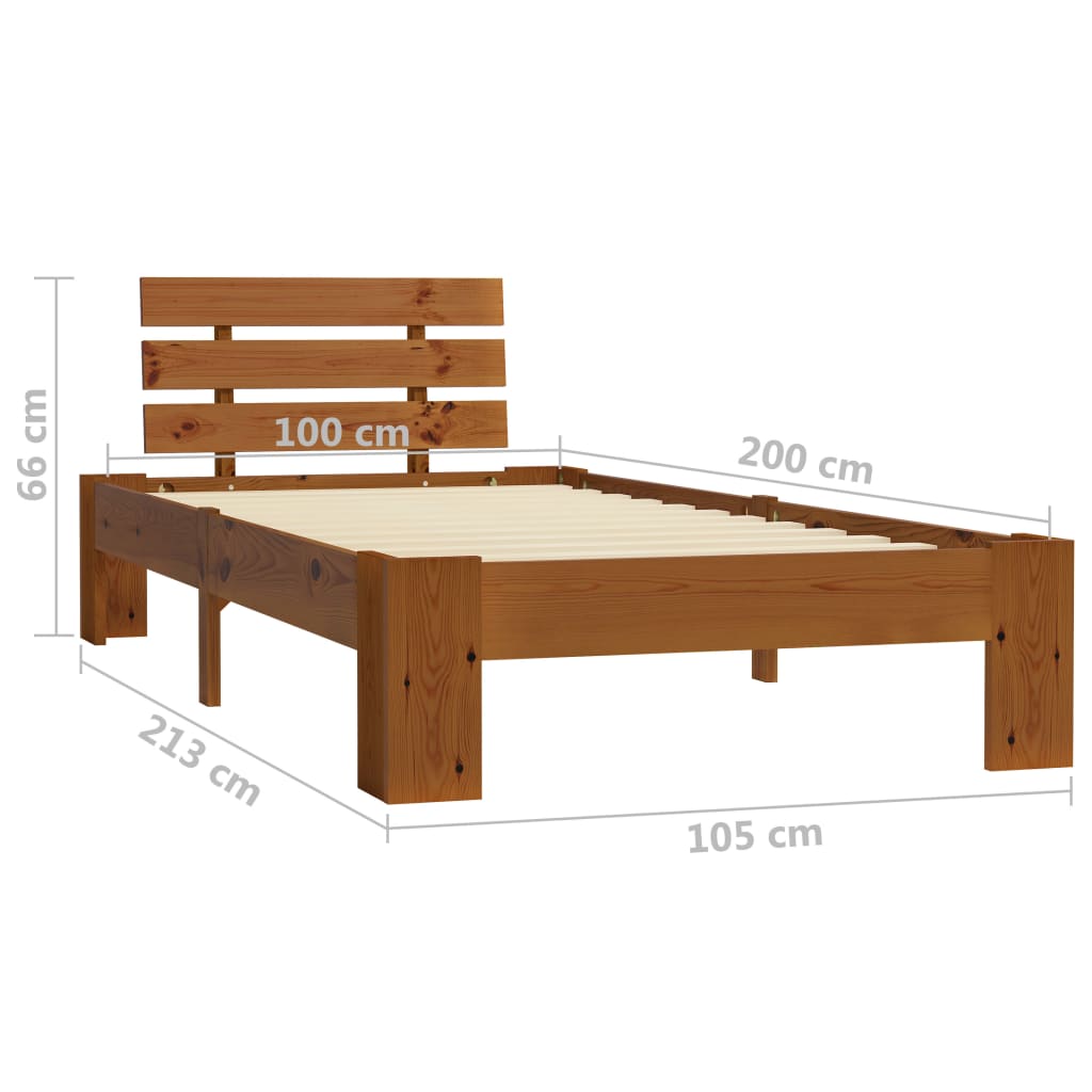 Bed Frame without Mattress Honey Brown 100x200cm Solid Wood Pine
