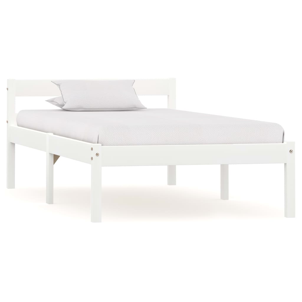 Bed Frame without Mattress White Solid Pine Wood 90x200 cm
