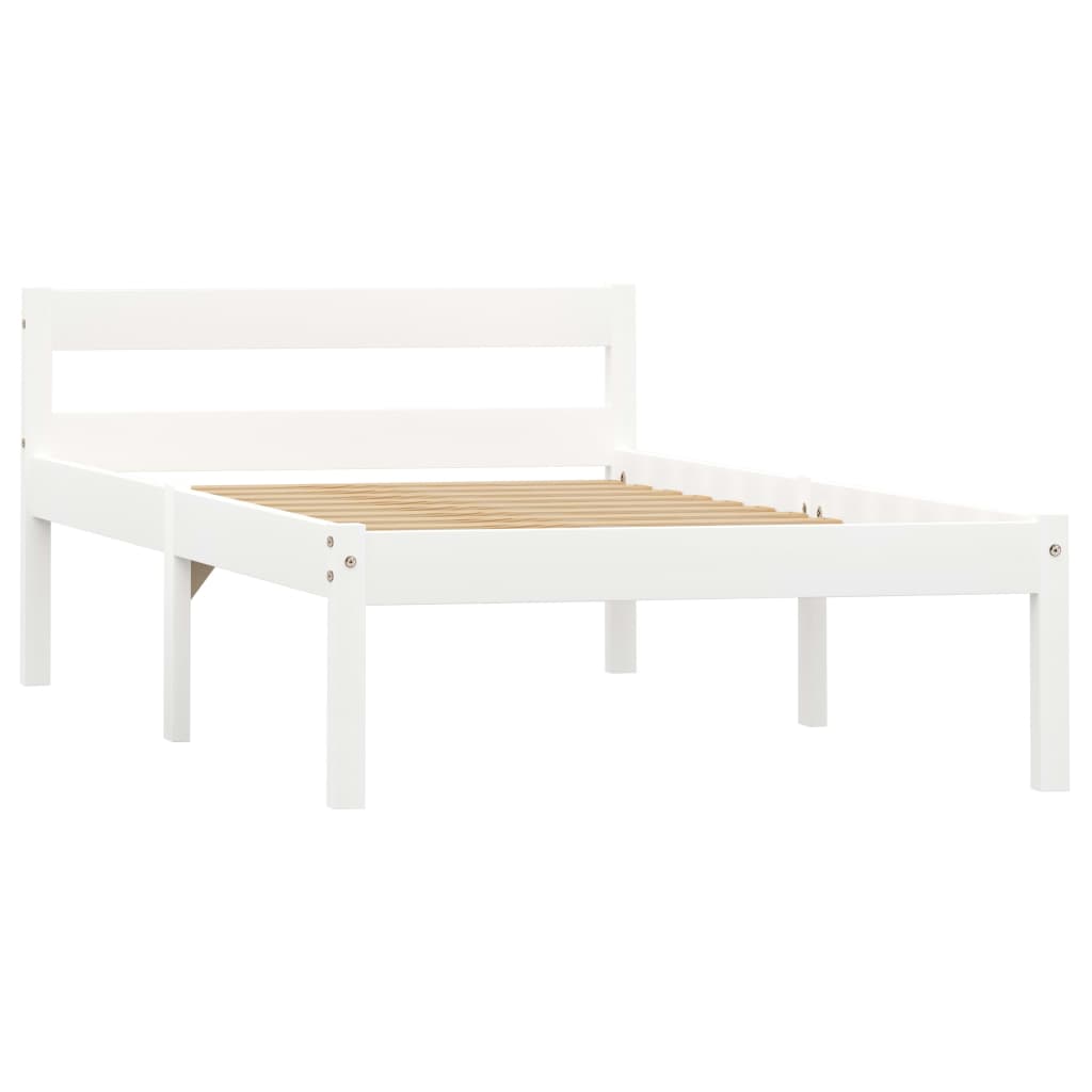 Bed Frame without Mattress White Solid Pine Wood 90x200 cm