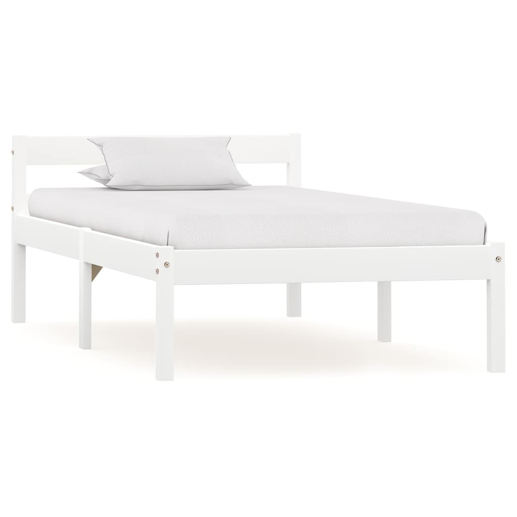 Bed Frame without Mattress White Solid Pine Wood 100x200 cm