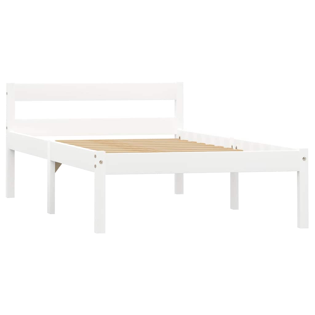 Bed Frame without Mattress White Solid Pine Wood 100x200 cm