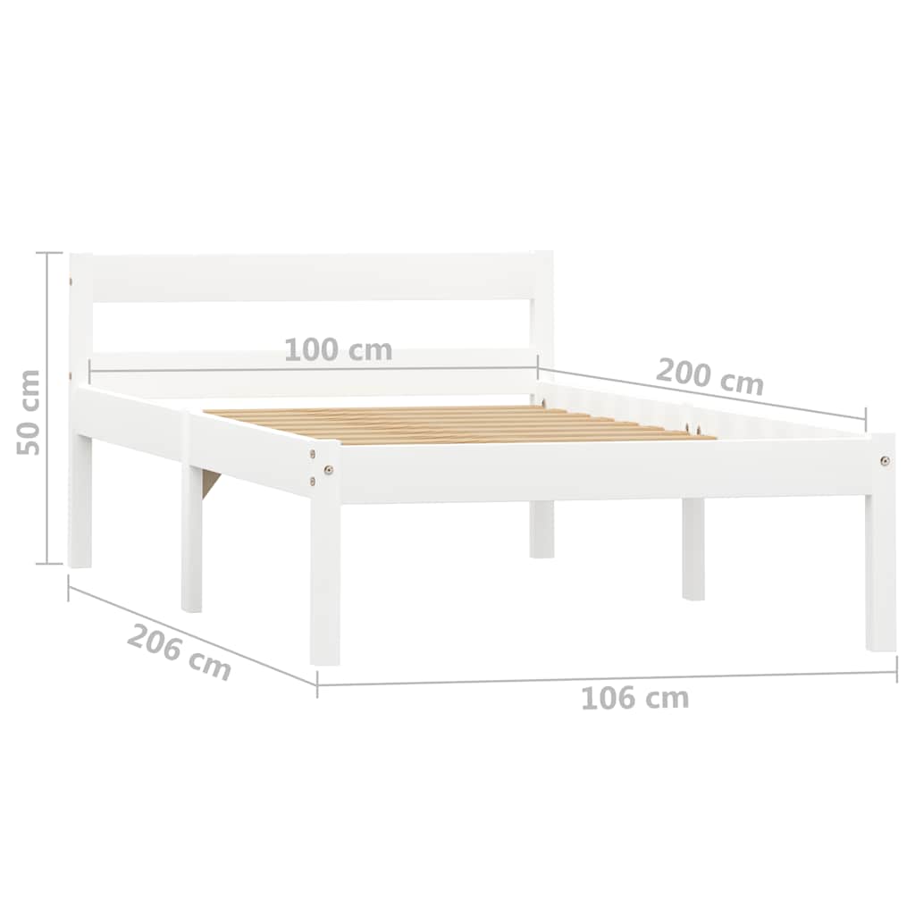 Bed Frame without Mattress White Solid Pine Wood 100x200 cm