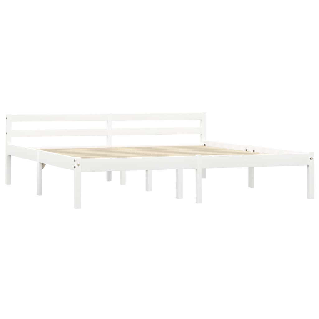 Bed Frame without Mattress White Solid Pine Wood 180x200 cm Super King