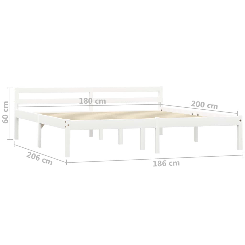 Bed Frame without Mattress White Solid Pine Wood 180x200 cm Super King
