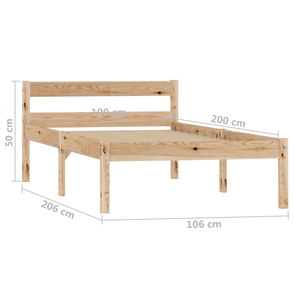 Bed Frame without Mattress Solid Pine Wood 100x200 cm