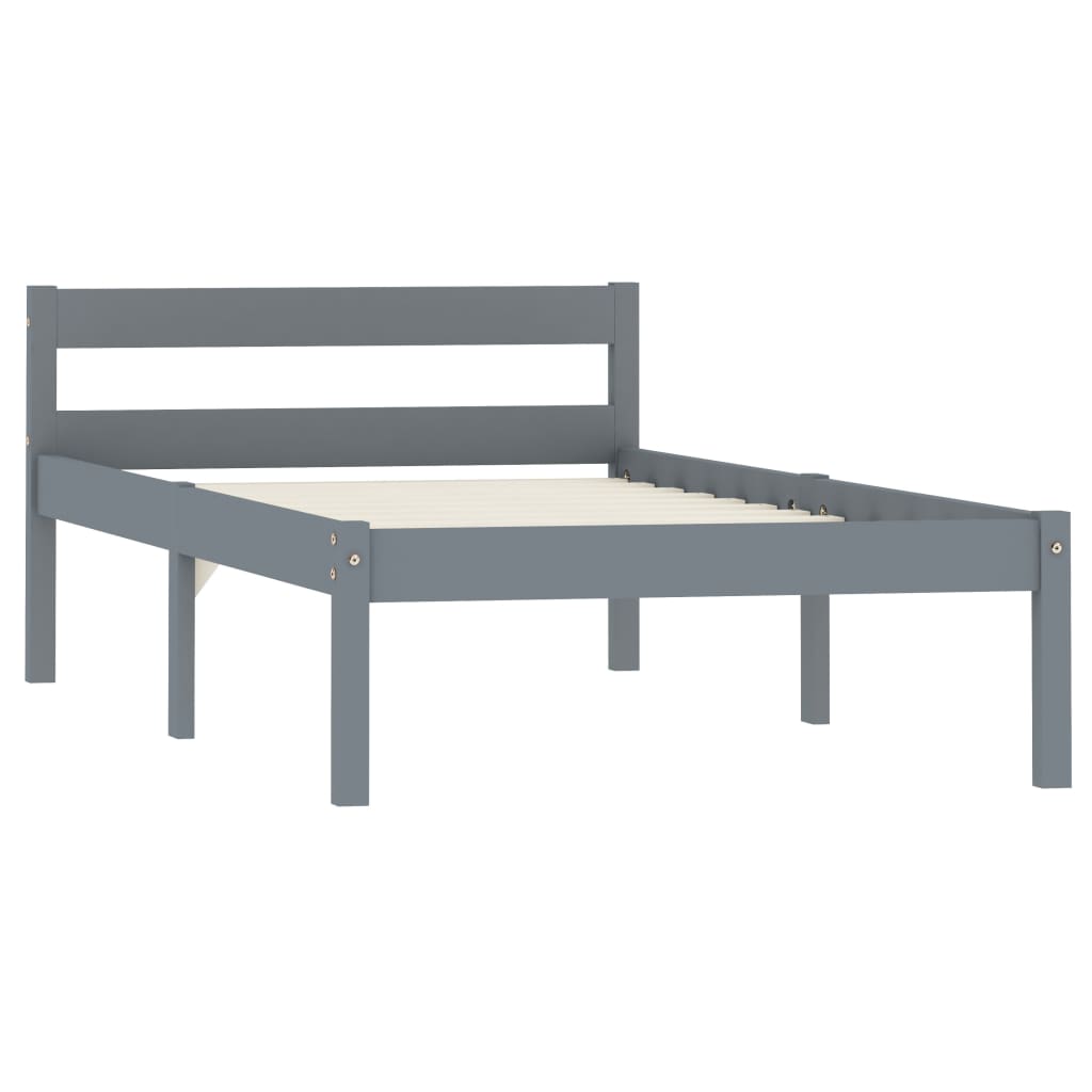 Bed Frame without Mattress Grey Solid Pine Wood 90x200 cm