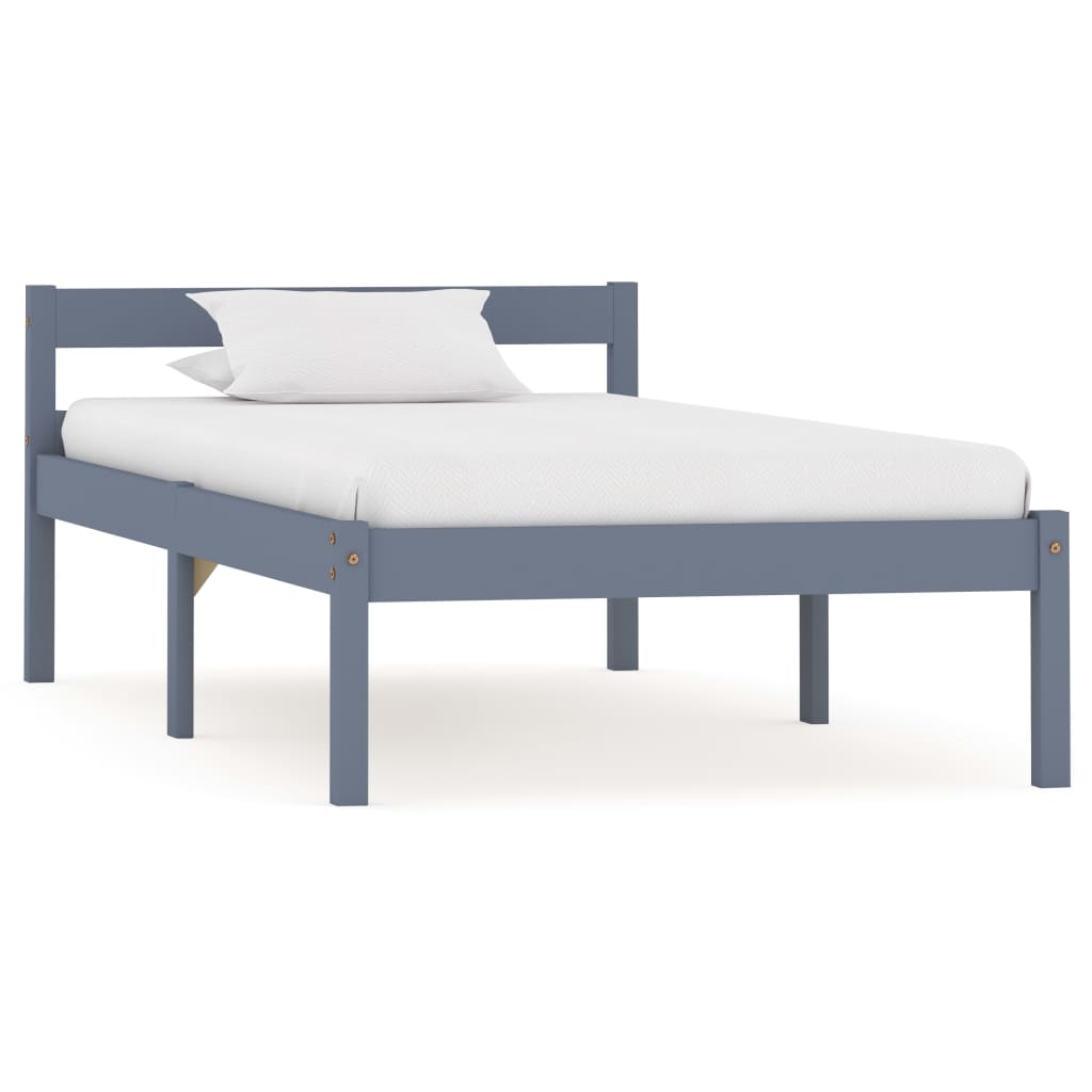Bed Frame without Mattress Grey Solid Pine Wood 100x200 cm