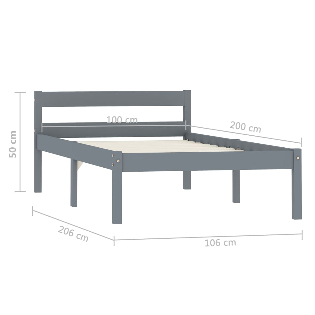 Bed Frame without Mattress Grey Solid Pine Wood 100x200 cm
