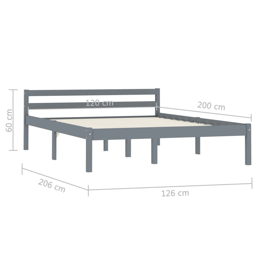 Bed Frame without Mattress Grey Solid Pine Wood 120x200 cm