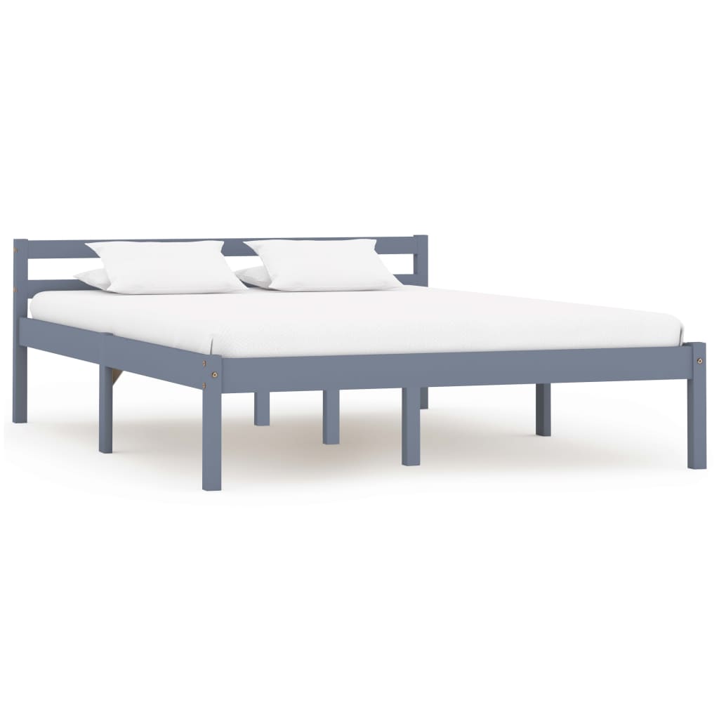 Bed Frame without Mattress Grey Solid Pine Wood 140x200 cm