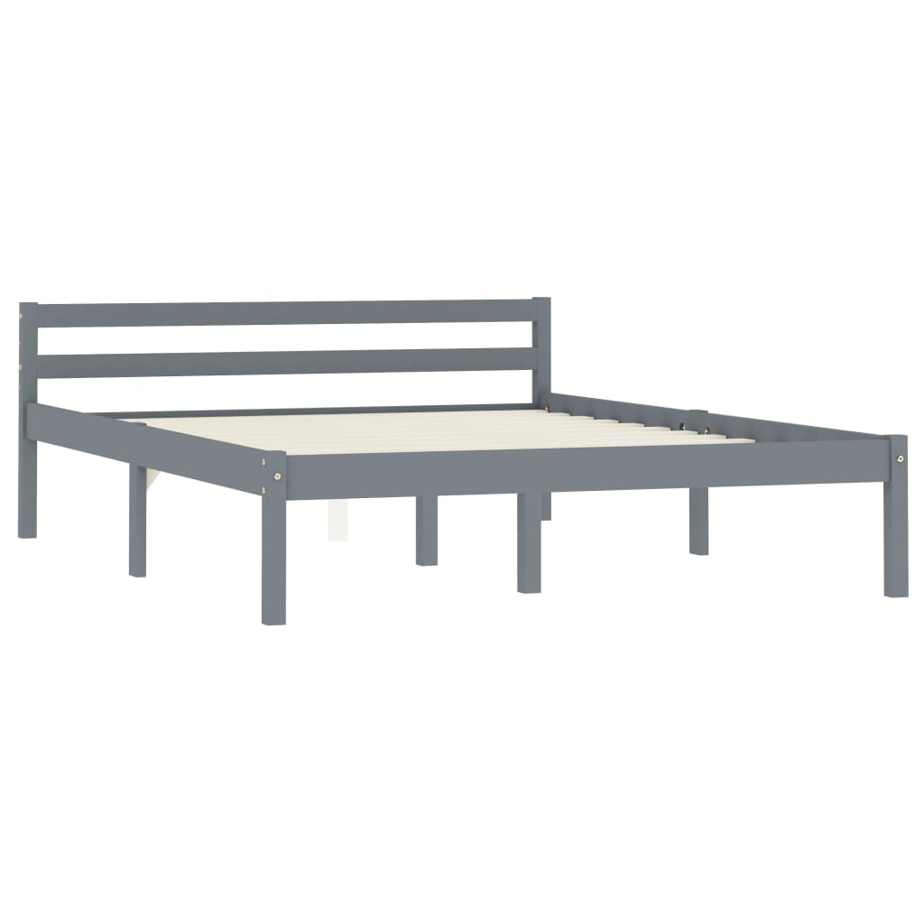 Bed Frame without Mattress Grey Solid Pine Wood 140x200 cm