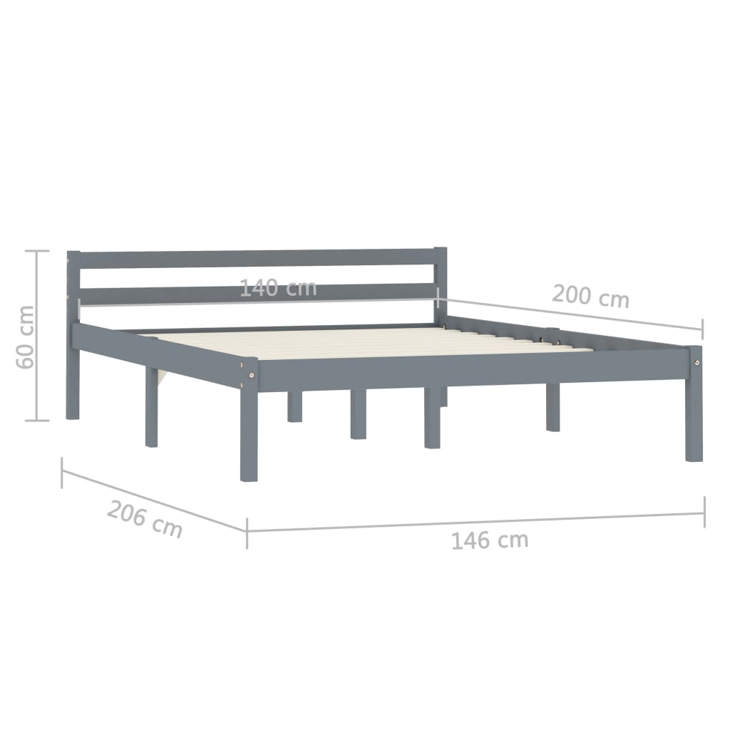 Bed Frame without Mattress Grey Solid Pine Wood 140x200 cm