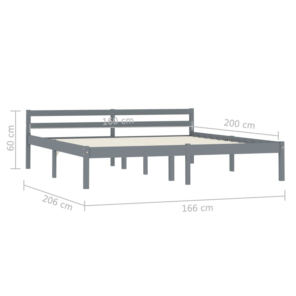 Bed Frame without Mattress Grey Solid Pine Wood 160x200 cm