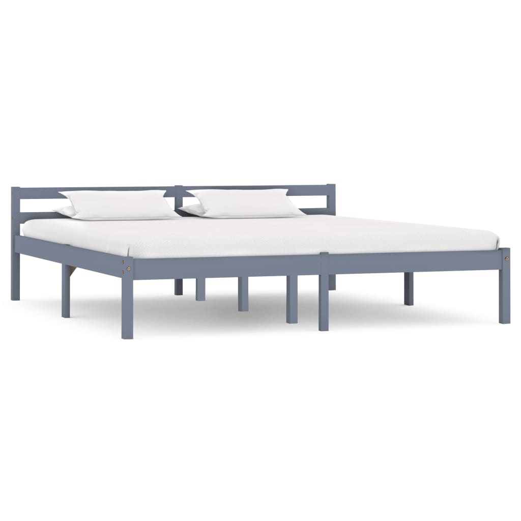 Bed Frame without Mattress Grey Solid Pine Wood 180x200 cm Super King