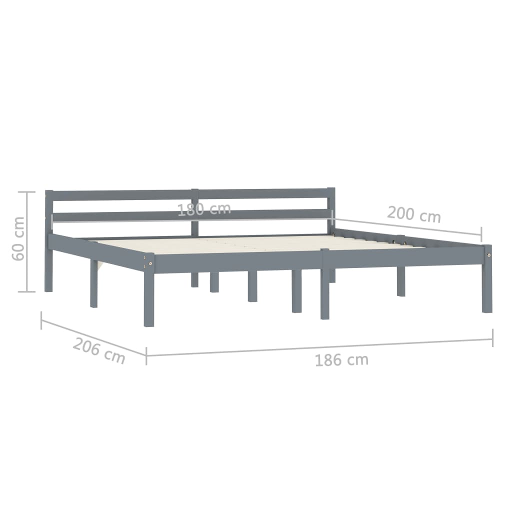 Bed Frame without Mattress Grey Solid Pine Wood 180x200 cm Super King
