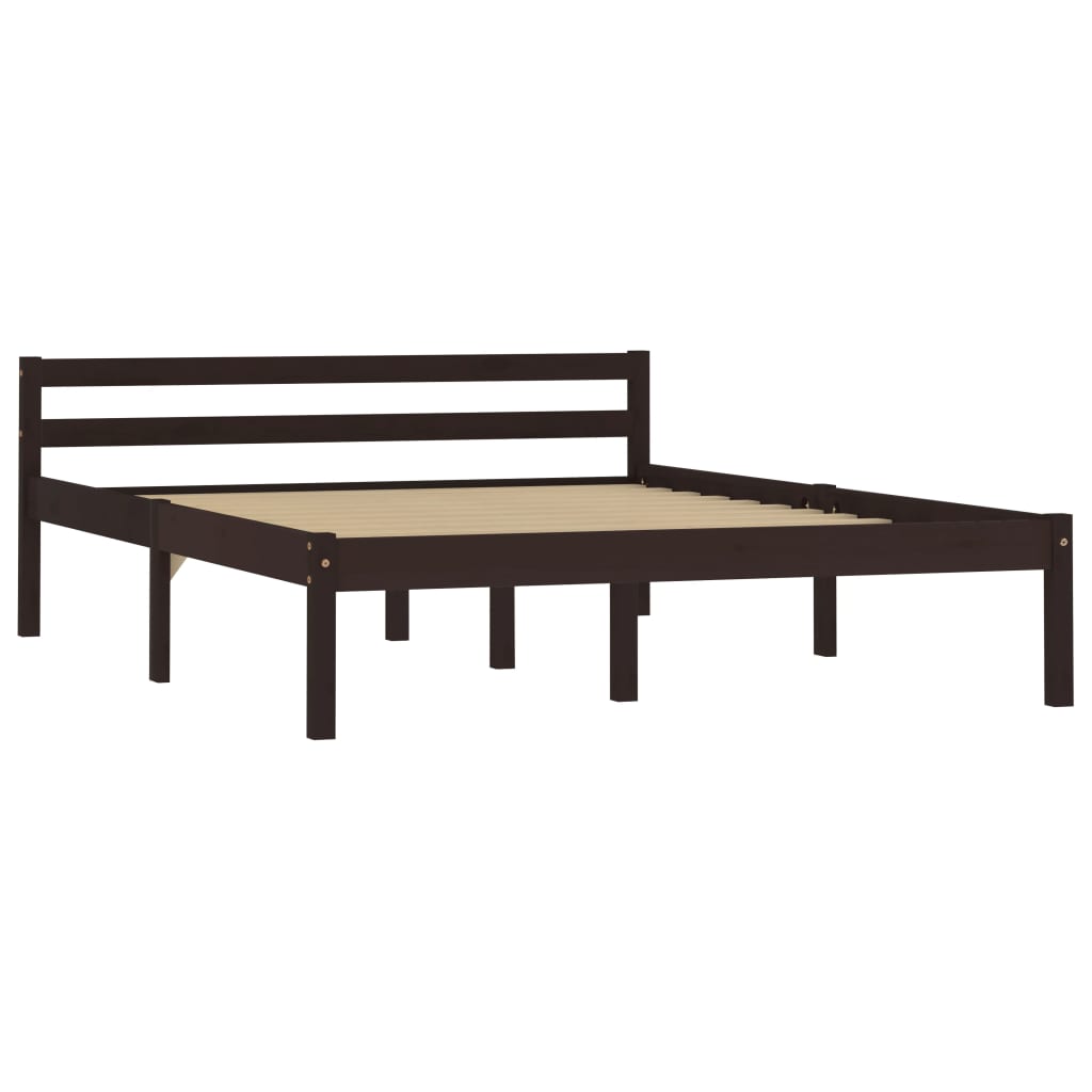 Bed Frame without Mattress Dark Brown Solid Pine Wood 120x200 cm