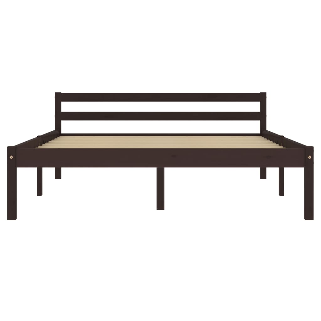 Bed Frame without Mattress Dark Brown Solid Pine Wood 140x200 cm