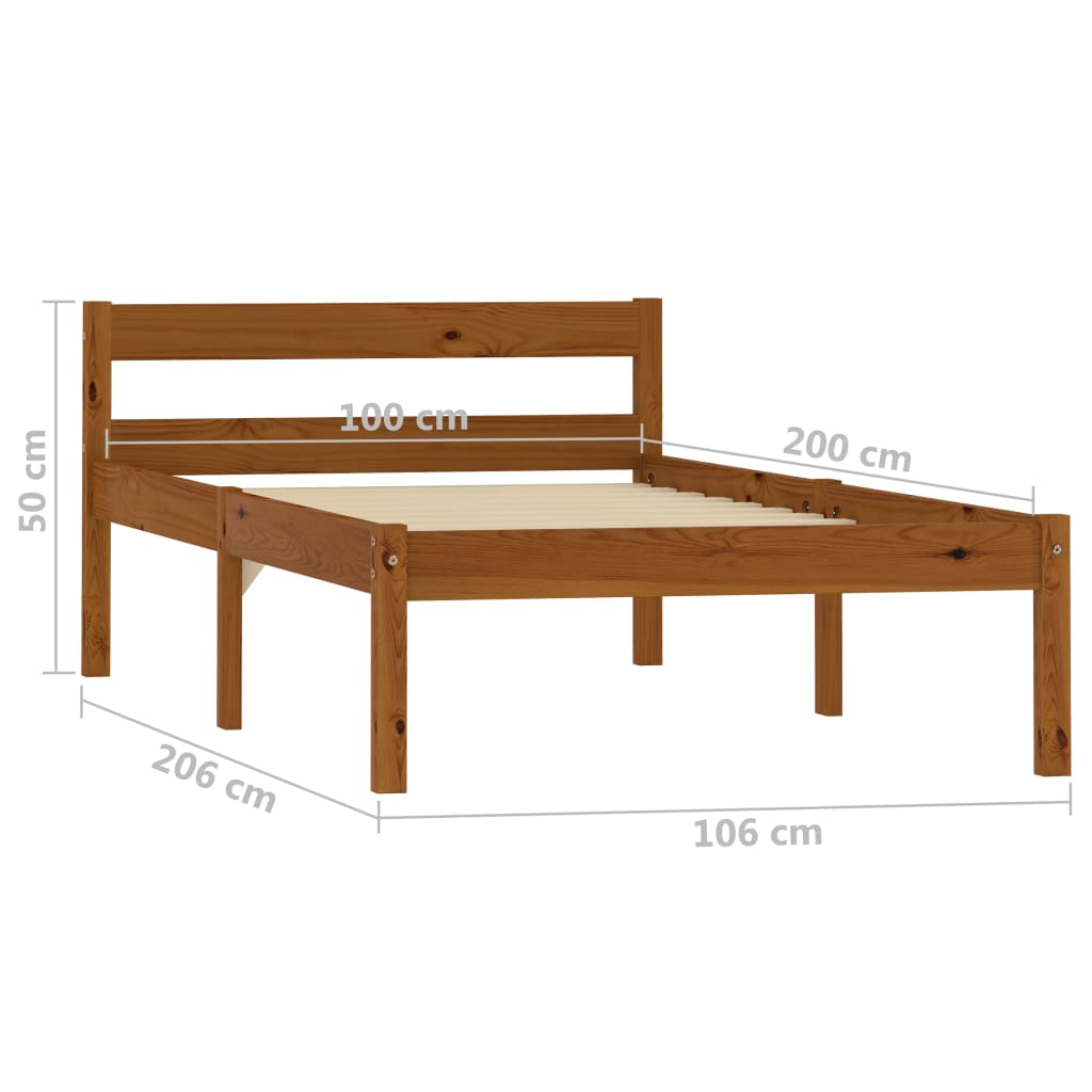 Bed Frame without Mattress Honey Brown Solid Pine Wood 100x200cm