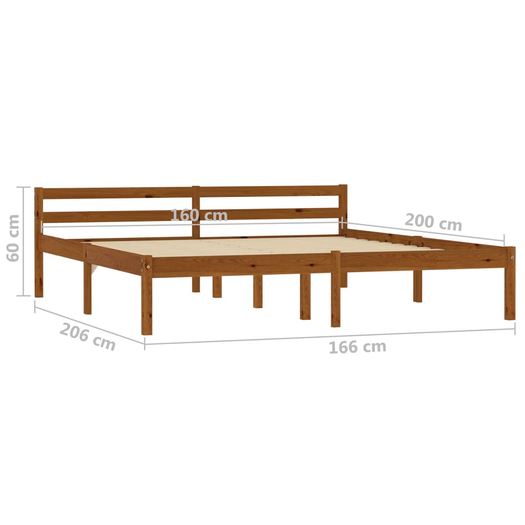 Bed Frame without Mattress Honey Brown Solid Pine Wood 160x200cm
