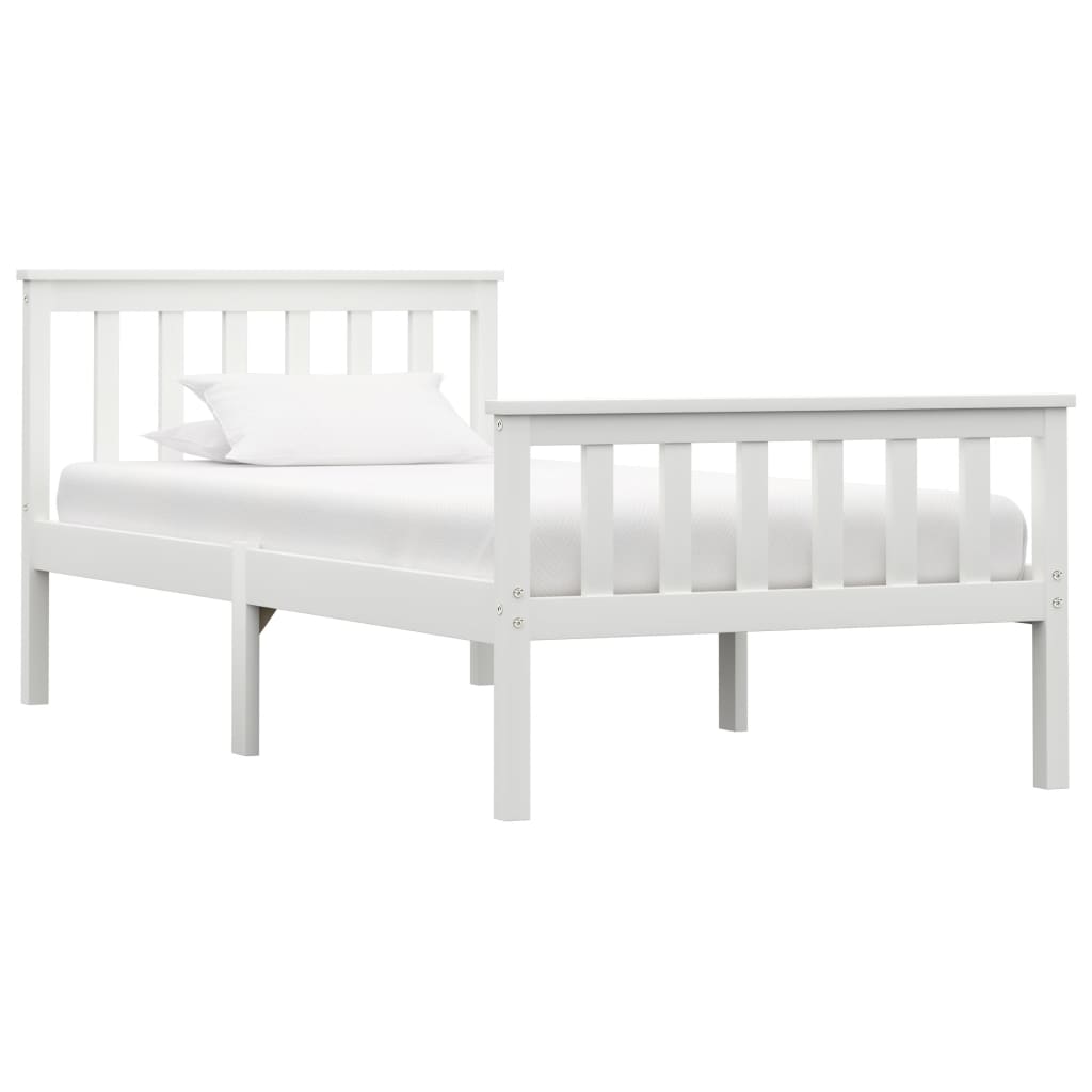 Bed Frame without Mattress White Solid Pinewood 90x200 cm