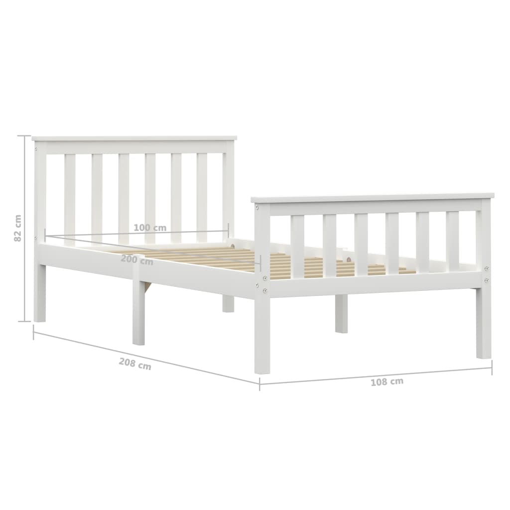 Bed Frame without Mattress White Solid Pinewood 90x200 cm