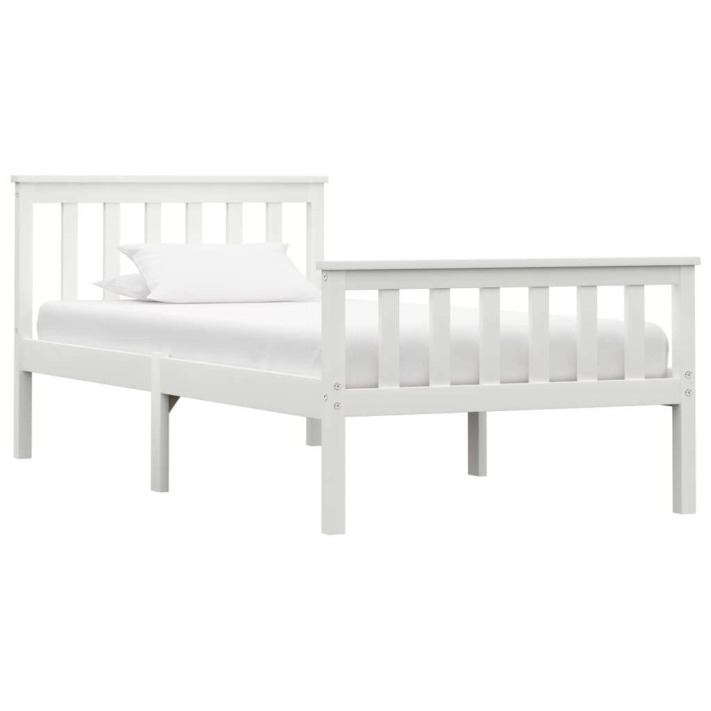 Bed Frame without Mattress White Solid Pinewood 100x200 cm