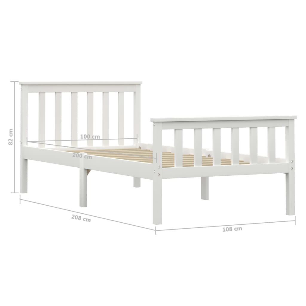 Bed Frame without Mattress White Solid Pinewood 100x200 cm