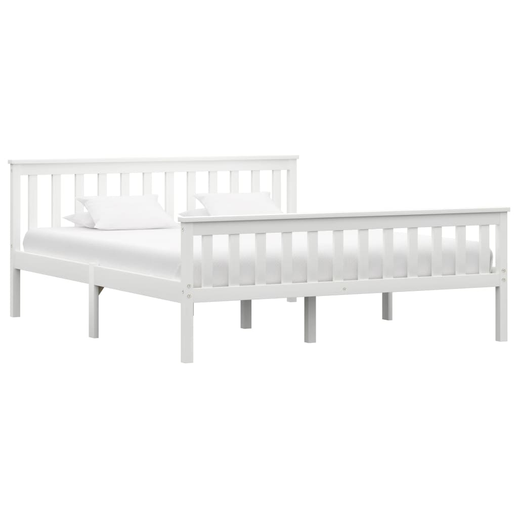 Bed Frame without Mattress White Solid Pinewood 160x200 cm