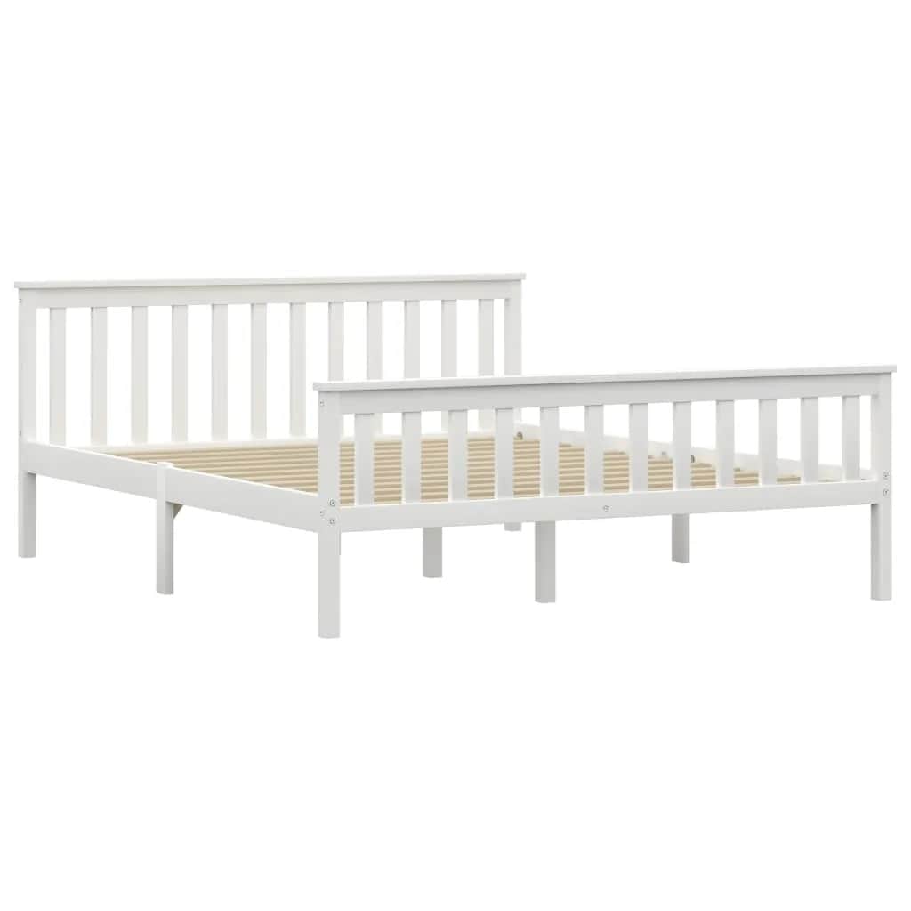 Bed Frame without Mattress White Solid Pinewood 160x200 cm