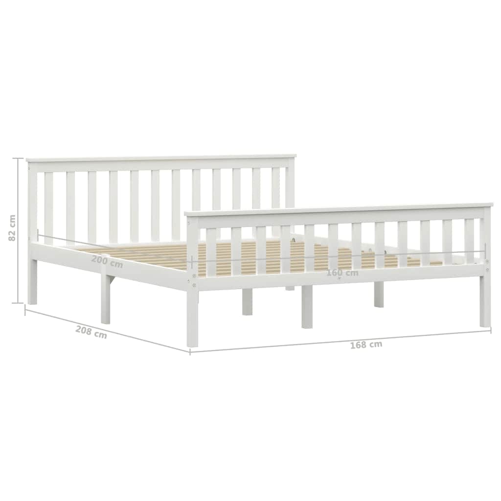 Bed Frame without Mattress White Solid Pinewood 160x200 cm