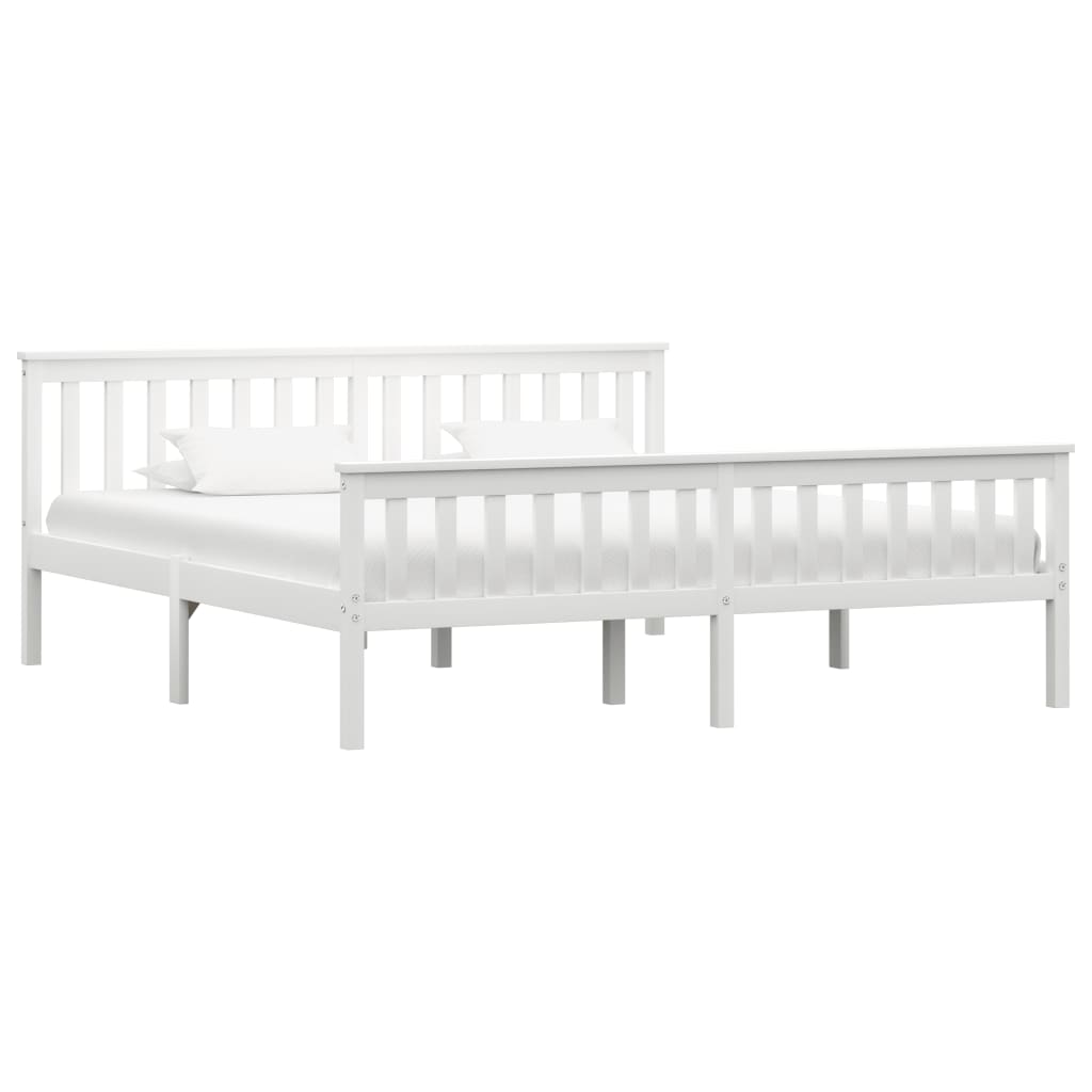Bed Frame without Mattress White Solid Pinewood 180x200 cm Super King