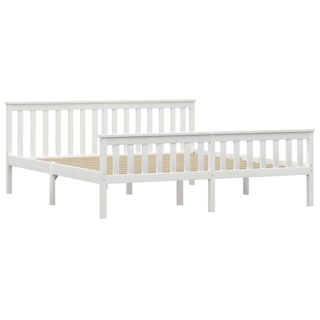 Bed Frame without Mattress White Solid Pinewood 180x200 cm Super King