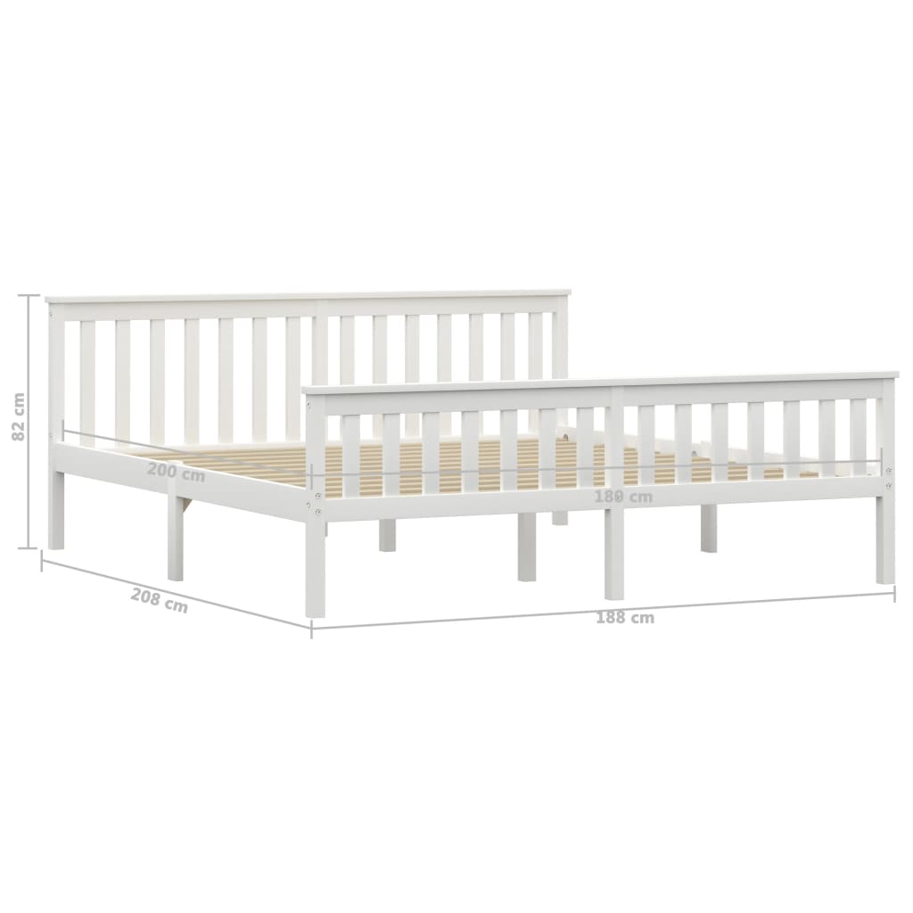 Bed Frame without Mattress White Solid Pinewood 180x200 cm Super King