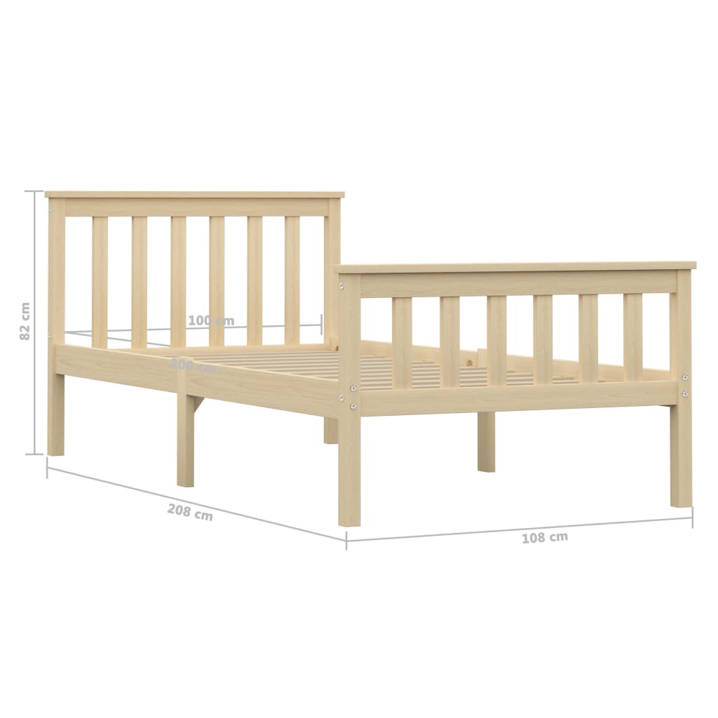 Bed Frame without Mattress Natural Solid Pinewood 100x200 cm