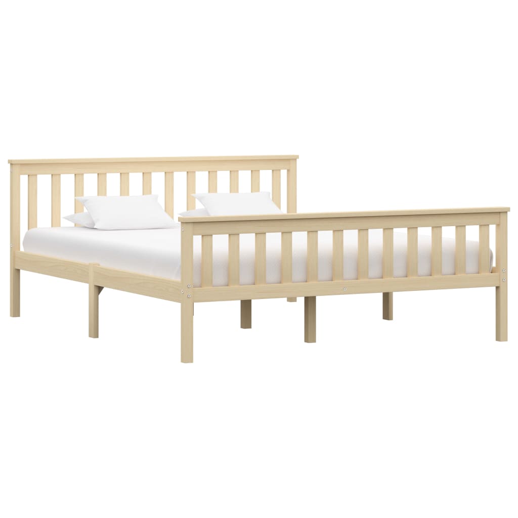 Bed Frame without Mattress Natural Solid Pinewood 160x200 cm