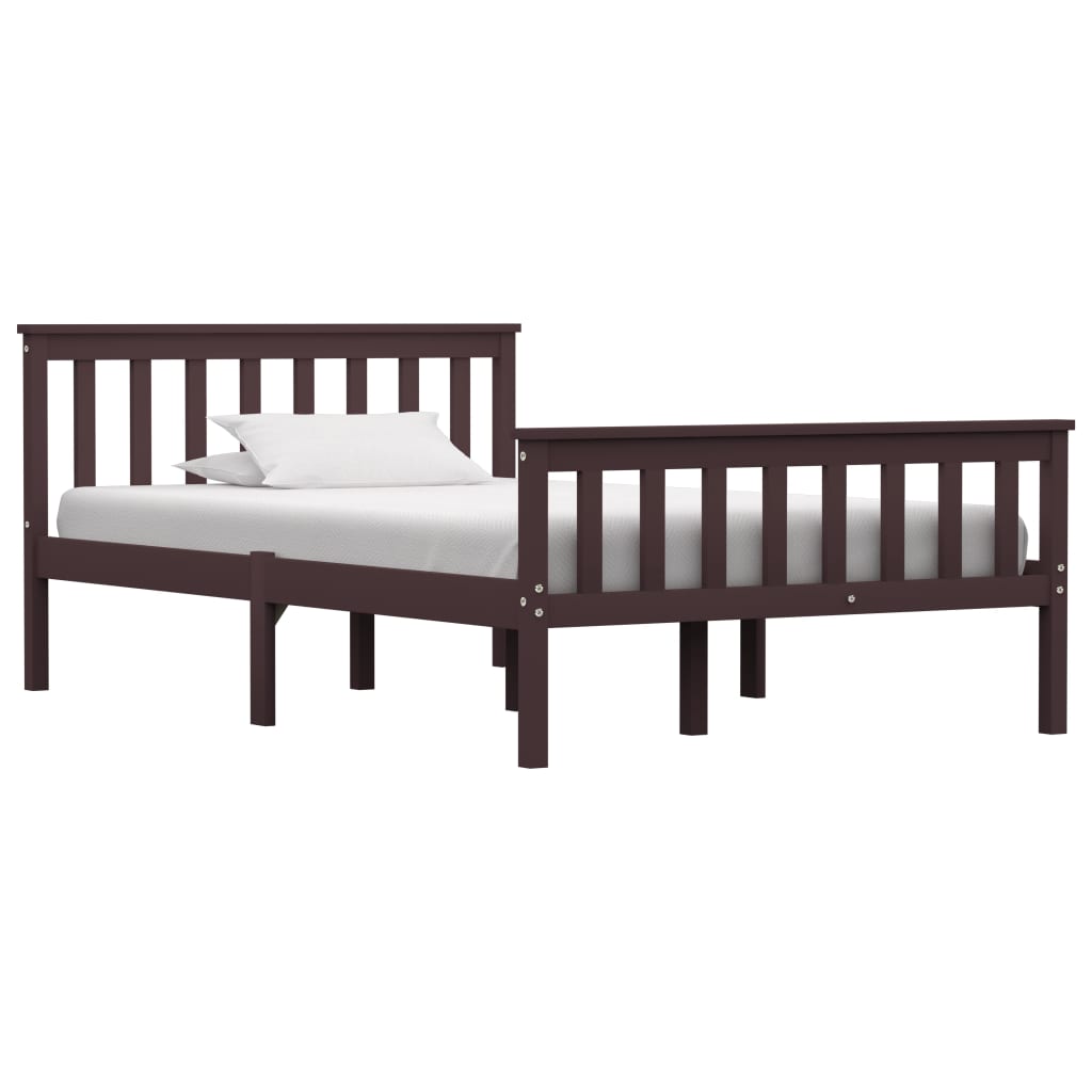 Bed Frame without Mattress Dark Brown Solid Pinewood 120x200 cm