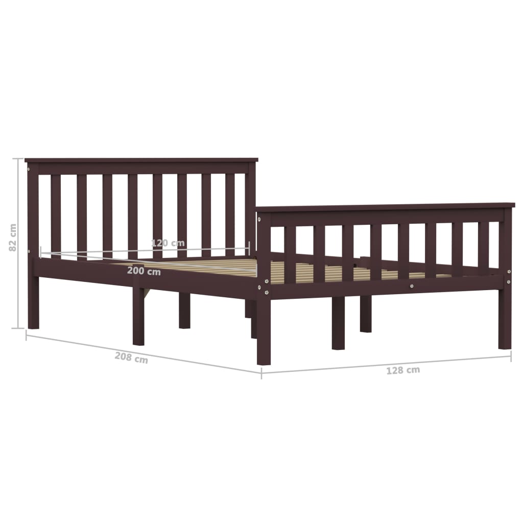 Bed Frame without Mattress Dark Brown Solid Pinewood 120x200 cm