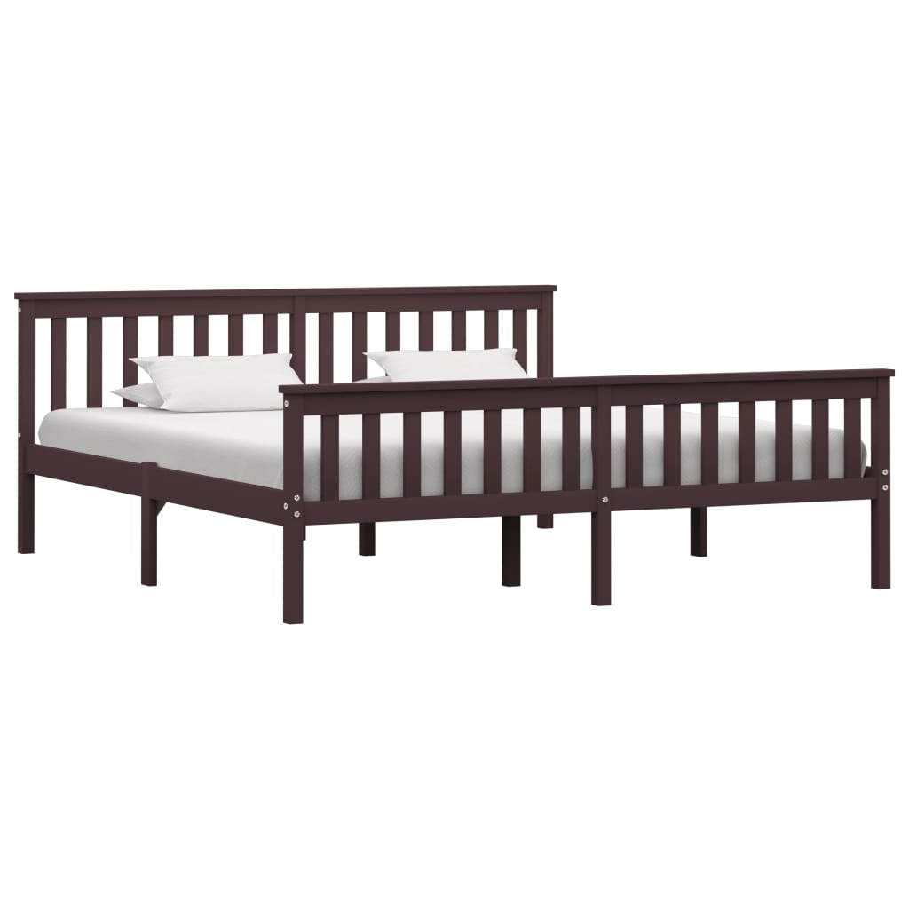 Bed Frame without Mattress Dark Brown Solid Pinewood 180x200 cm Super King